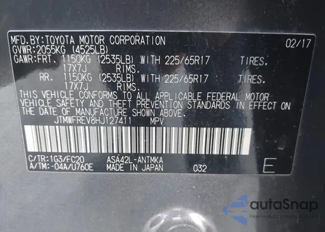 2017 Toyota Rav4 Xle z USA, uszkodzony, nr VIN JTMWFREV8HJ127411